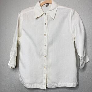 Jillian Jones 100% Linen White Blouse 3/4 Slv. - Small